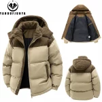 Men’s Autumn-Winter Hooded Windbreaker Jacket, Removable Hood Casual Parka Coat, Warm Outdoor Solid Fashion Outerwear for Daily Wear and Activities