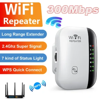 Wireless WiFi Repeater 300Mbps WiFi Extender Signal Booster 802.11N with WPS Long Range Amplifier for Home & Office