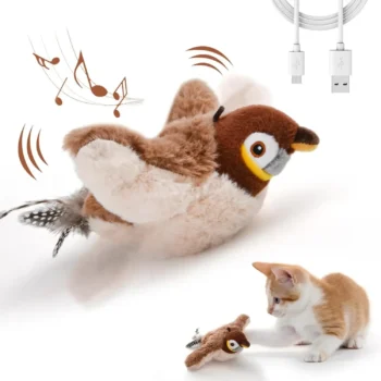 Interactive Rechargeable Flapping Bird Cat Toy – Touch-Activated Chirping Plush Toy for Indoor Cats