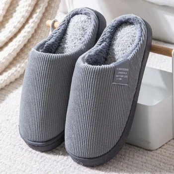 Winter Plush Anti-Slip Home Slippers for Women & Men – Thick Soft Sole Indoor Thermal Flats with Rubber Grip