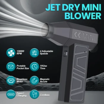 Turbo Fan Electric Air Duster 130000RPM – Portable High-Speed Cleaning Jet Blower with 4 Gears & Type-C Charging