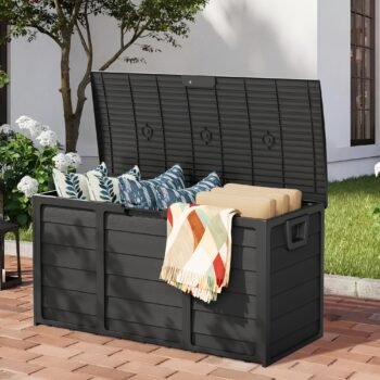 75 Gallon Outdoor Storage Box – Resin Deck Box with Handles for Patio, Pool & Garden