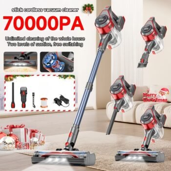 Cordless Vacuum Cleaner with 45–70Kpa Suction & 45min Runtime – Powerful Stick Vacuum for Home
