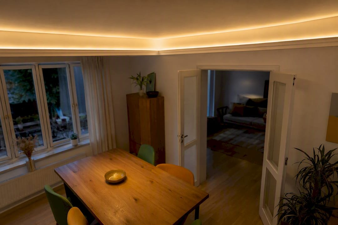 Ceiling cove with LED strip lighting