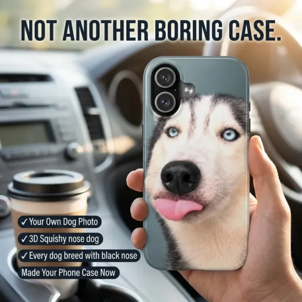 Custom Dog Nose Phone Case – Upload Your Pet's Photo, Funny 3D Squishy Nose Bump, Personalized Novelty Gift for Dog Lovers, Fits iPhone & Samsung Models, Unique Pet Memorial Gift